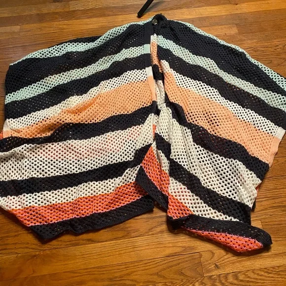 Anthropologie Open Knit Chevron Stripe Cocoon Wrap Vest One Size - Picture 4 of 8